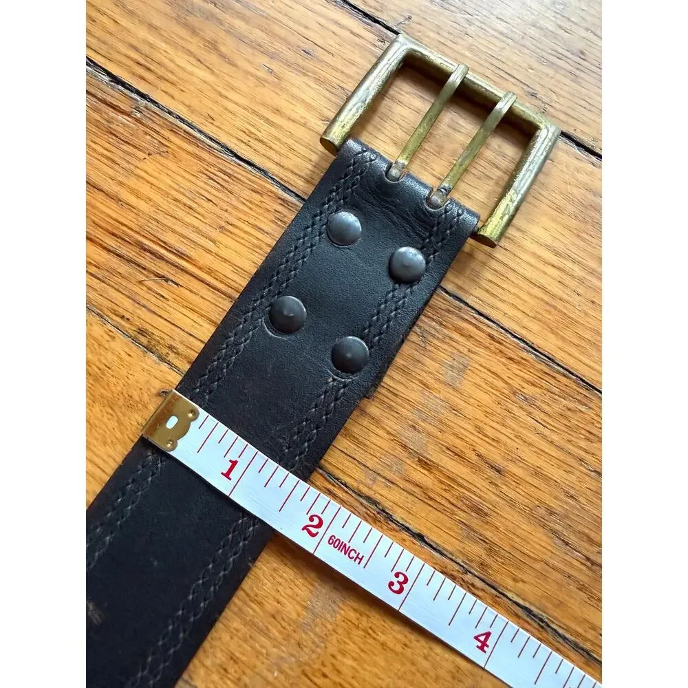 Distressed Dark Brown Wide Leather Belt w/Dbl Prong Buckle Womens sz S